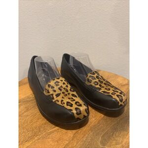 Clarks Collection Women Size 10 Wide Leather Slip on Loafers Bayou Black Leopard
